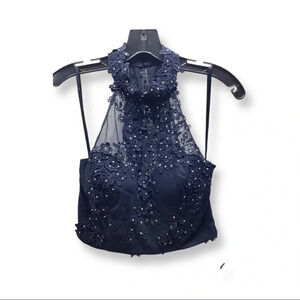 Say Yes To The Prom Size 7 Navy Blue Dedazzled Top. New With Tags